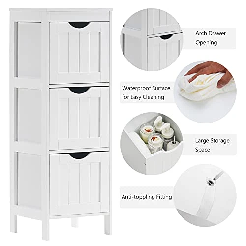 Reettic Narrow Bathroom Storage Cabinet With 3 Removable Drawers, DIY, Free Standing Side Storage Organizer For Bedroom, Living Room, Entryway, 11.8" L X 11.8" W X 35" H, White BYSG102W - Image 4