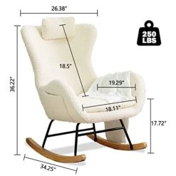 Modern Beige Rocking Chair Nursery Living Room Rocking Chair Teddy Fabric Upholstered Glider Chair High Backrest Side Hanging Pocket Side Accent Chair For Bedroom Offices (Beige + Polyester)