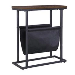 FIVEGIVEN Small Narrow Side Table Retro Industrial End Table With Magazine Rack Espresso 8 Inch