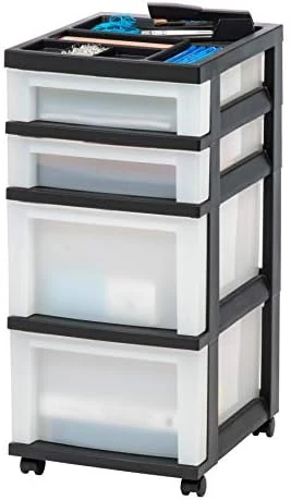 IRIS USA Craft Plastic Organizers And Storage, Rolling Storage Cart For Classroom Supplies, Storage Organizer For Art Supplies, Drawer Top Organizer For Small Parts, 4 Drawer, Black/Pearl - Image 6