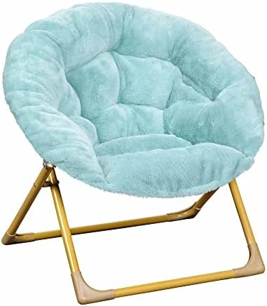 Flash Furniture Gwen Oversize Folding Saucer Chair - Dusty Aqua Faux Fur Moon Chair - Soft Gold Metal Frame - 23" Portable Folding Chair - For Dorm And Bedroom - Image 7