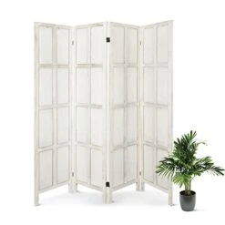 ECOMEX Room Divider 4 Panel, Wood Folding Room Divider Privacy Screens, Freestanding Partition Room Divider Screen Partial Partition For Bedroom, Office, Study,Ivory White