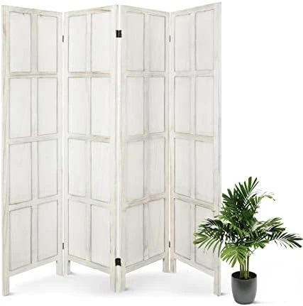 ECOMEX Room Divider 4 Panel, Wood Folding Room Divider Privacy Screens, Freestanding Partition Room Divider Screen Partial Partition For Bedroom, Office, Study,Ivory White - Image 7