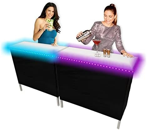 (USA Company) Patented Folding Portable Party Bar W/Multi-Color LED Lights, Black & Hawaiian Bar Skirts, And Storage Shelf - Image 15