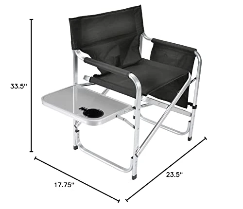 Faulkner Aluminum Director Chair With Folding Tray And Cup Holder, Black - Image 4