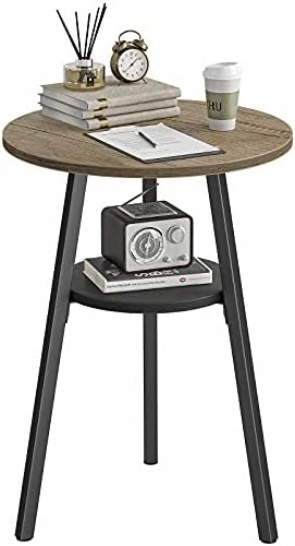 CubiCubi Round End Table, Side Table With Wooden Shelves, 2-Tier Rustic Vintage Table For Living Room Bedroom, Metal Frames And Wooden Boards, Rustic Brown - Image 5