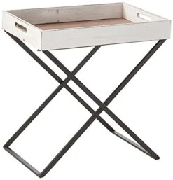 Signature Design By Ashley Janfield Vintage Foldable Convertible Tray Table 24", White