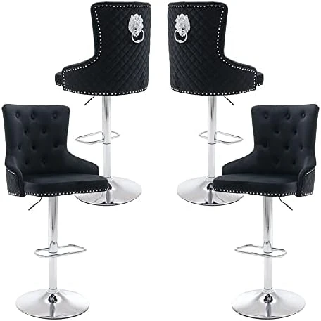 GOOLON Velvet Bar Stool Set Of 2 Lion Pull Ring Swivel Chair For Kitchen Counter Nailhead Upholstered Barstools Height Adjustable Barstools With Chrome Base For Dining Room Kitchen Gray - Image 11