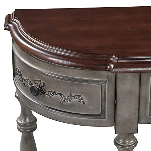 Polibi Retro Curved Console Table With Open Style Shelf And 4 Top Drawers, 52" W Half Moon Entry Table With Solid Wooden Frame And Legs For Living Room, Entryway And Hallway, Antique Grey - Image 5