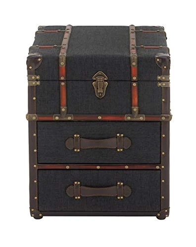 Deco 79 Linen Rectangle Accent Table With Buckle Hinged Top, 18" X 18" X 22", Blue - Image 3