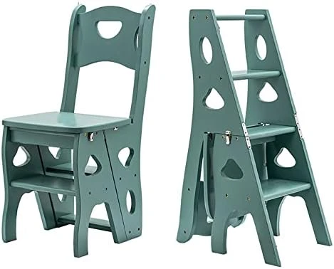 Wooden Folding Library Ladder Chair,Lightweight Portable Ladder Shelf,Multifunctional Step Stool,4-Step Stepladders Display Stand For Indoor Outoor, Green, 35x47.5x88cm(14x19x35inch) - Image 9
