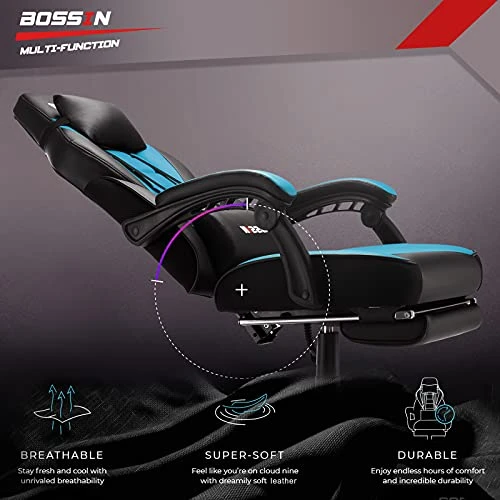 BOSSIN Gaming Chair, Leather Computer Desk Chair With Footrest And Headrest, Ergonomic Heavy Duty Design, Large Size High-Back E-Sports, Big And Tall Gaming Chair - Image 4