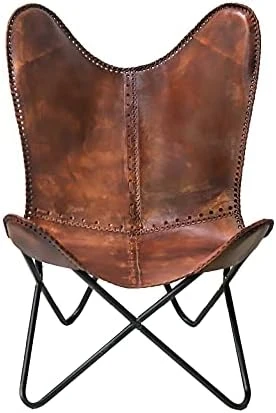 Classy Handmade Dark Brown Leather Butterfly Chair Living Room- Side Hand Stich Leather Chair-Handmade With Powder Coated Folding Black Iron Frame (Cover With Folding Frame) - Image 5