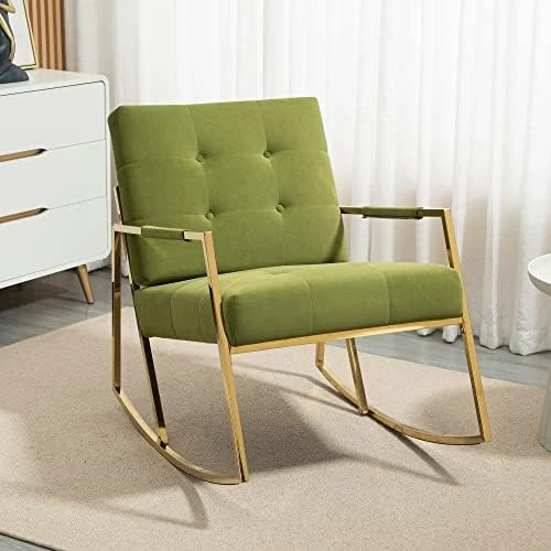 SEYNAR Rocking Chair,Upholstered Accent Chairs,Comfy Glider Living Room Chairs For Padded Seat With Golden High Armrest,Rocking Chair Nursery For Living Room,Dining Room,Bedroom,Kitchen(Navy) - Image 10