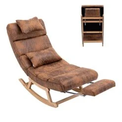 UFINEGO Rocking Chair Nursery Glider Chair For Nursery Comfy Chair 51.37 INCH Comfortable Living Room Chair With Lumbar Support Footrest Glider Chair For Nursery, Coffee