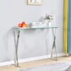 Modern Console Table Entryway Table With Tempered Glass Top, X-Shaped Stainless Steel Legs, Narrow Console Sofa Table For Entryway,Living Room,Hallway 41.7 X 11.8 X 30.7inch (WxDxH)