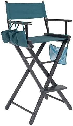 Tall Director Artist Makeup Chair - Solid Hardwood And Polyester Folding Makeup Chair With Portable Storage Side Bags And Bottle Rack - 250 Lbs Capacity Collapsible Chair With Footrest - Dark Green - Image 8