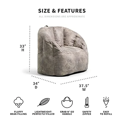 Big Joe Milano Large Bean Bag Chair, Cement Blazer, 3.5ft Big - Image 2