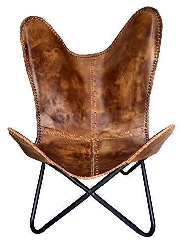 Shy Shy Brown Vintage Leather Arm Folding Chair/Genuine Antique Leather Butterfly Chair Home Décor/Handmade Chair (with Fold-able Stand) - Camping-Hiking-Chairs - Image 5