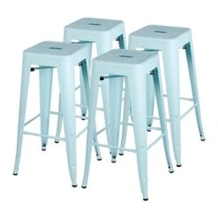 Furmax Indoor-Outdoor Counter Height Stackable Bar Stools Dream Blue, Set Of 4