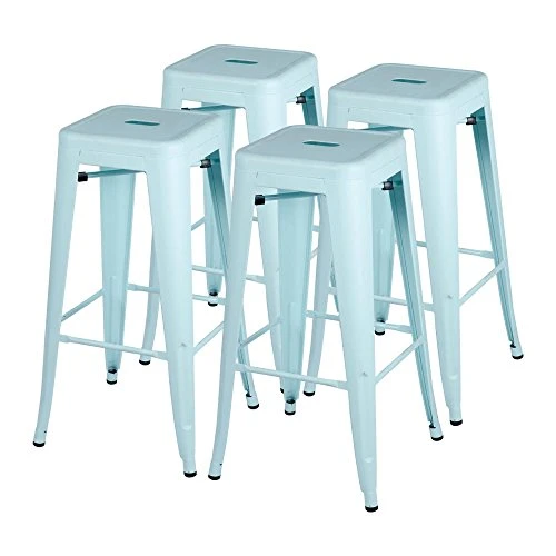 Furmax Indoor-Outdoor Counter Height Stackable Bar Stools Dream Blue, Set Of 4
