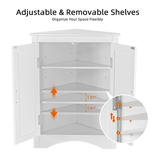 QSSLLC Bathroom Corner Cabinet, Home Floor Corner Storage Cabinet With Two Doors & Adjustable Shelves, Freestanding Storage Cabinet For Bathroom, Bedroom, Kitchen - Image 3