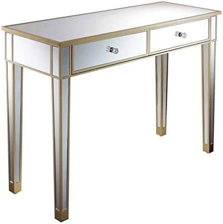 Convenience Concepts Gold Coast Mirrored Desk, Silver/Mirror & Concepts Gold Coast Mirrored End Table With Drawer, Silver/Mirror - Image 8
