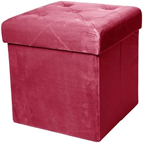 Red Co. Square Luxury Storage Ottoman With Padded Seat, Upholstered Collapsible Folding Bench & Foot Rest, Velvet Ivory, 15 Inches - Image 4