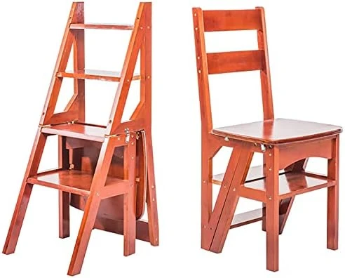 Wooden Folding Library Ladder Chair,Step Ladders,Foldable Chair Counter Chair Step Stool For Adults,Retro Step Stool Chair For Kitchen,2 In 1 Ladder Chair Storage Shelf For Indoor Outoor - Image 6
