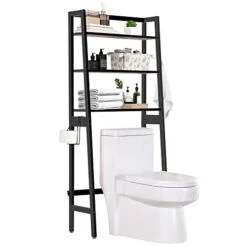 MallKing Over The Toilet Storage, Wooden 3-Tier Over-The-Toilet Rack Bathroom Space Saver Organizer, Freestanding Above Toilet With Toilet Paper Holder And Hooks (Black)