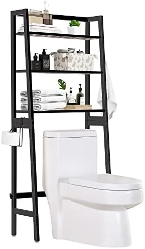 MallKing Over The Toilet Storage, Wooden 3-Tier Over-The-Toilet Rack Bathroom Space Saver Organizer, Freestanding Above Toilet With Toilet Paper Holder And Hooks (Black) - Image 7