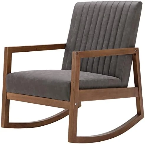 RIVOVA Modern Fabric Accent Rocking Chair, Upholstered Nursery Glider Rocker, Mid Century Lounge Arm Chair For Reading Living Room Bedroom Office, Grey - Image 10