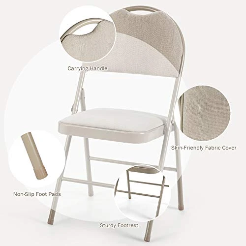 ARLIME 6 PCS Folding Chairs W/Padded Seats, Metal Folding Chair W/Upholstered Seat, Handle Hole, Steel Frame, Folding Chair For Home, Church, School, Office, Party, Courtyard Use, Beige - Image 5