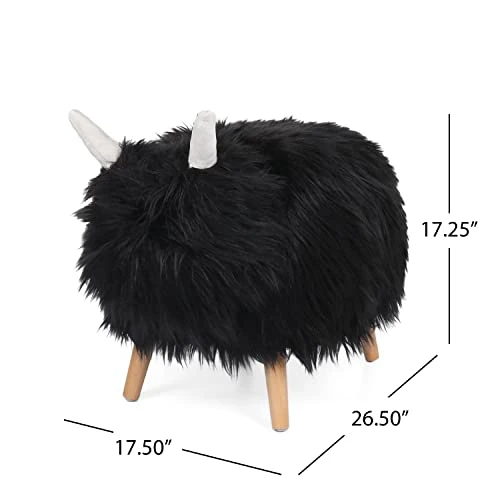 Christopher Knight Home Kamla Furry Yak Ottoman, Black, Natural Finish - Image 3