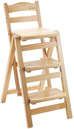 QQXX Folding Bar Stool Multifunctional 3 Step Ladder,Solid Wood Ladder Stool Counter Height Tall Stool,Portable Foldable Stool Step Stool For Adults Kitchen Outdoor(21.5β X 15.7β X 34.6β, Gray) - Image 8