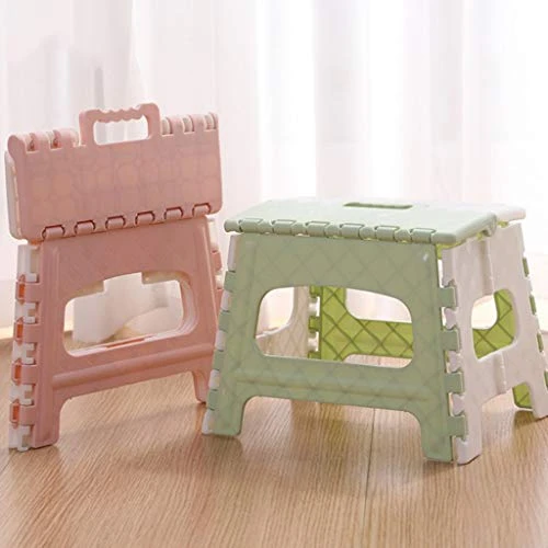 Folding Step Stool With Portable Handle - Non-Slip Folding Stools - Compact Plastic Foldable Step Stool For Bathroom,Bedroom, Kitchen - Portable Folding Step Stool