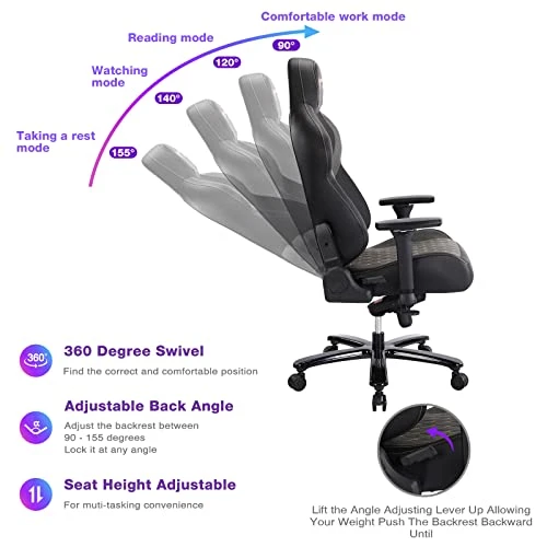 VON RACER Big And Tall Gaming Chair 440lb Gamer Chair With Gel Cold Cure Foam Lumbar Big And Tall Office Chair 4d Adjustable Arms Heavy Duty Metal Base Computer Chair For Gamers Office Workers - Image 4