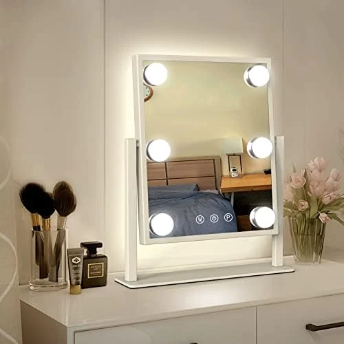WEILY Hollywood Vanity Mirror With Lights,Large Lighted Makeup Mirror With 3 Color Light & 12 Dimmable Led Bulbs,Smart Lighted Touch Control Screen & 360 Degree Rotation(White) - Image 10