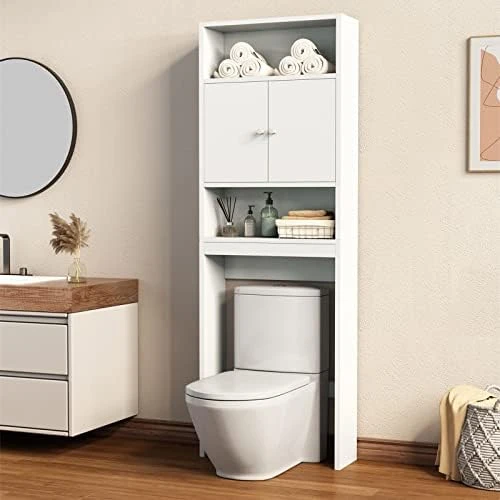 ME2 Bathroom Over The Toilet Storage Cabinet, 77'' Taller Bathroom Organizer Shelf Space-Saving Collect Cabinet With Shelves And Double Doors, Black - Image 9