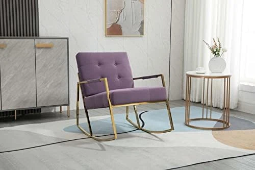 Velvet Accent Rocking Armchair, Modern Uplostered Tufted Nursery Glider Rocker With Armrest And High Backrest, Comfy Side Armchair For Living Room Apartment Bedroom Office (Orange) - Image 10