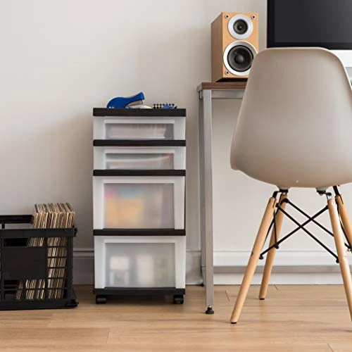 IRIS USA Craft Plastic Organizers And Storage, Rolling Storage Cart For Classroom Supplies, Storage Organizer For Art Supplies, Drawer Top Organizer For Small Parts, 4 Drawer, Black/Pearl - Image 2