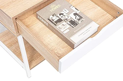 JJS Side End Table, Nightstand, Bedside Table With Drawer And Storage Shelves, Sofa Table For Living Room, Bedroom, Accent Furniture, Easy Assembly, Oak/White - Image 5