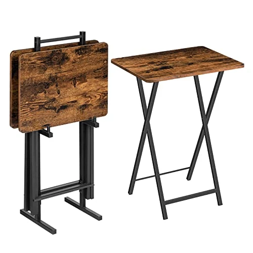 HOOBRO Folding TV Tray Table, TV Trays For Eating Set Of 4 With Stand, Folding TV Dinner Tables For Small Space, Easy Assembly, Space Saving, Stable And Durable, Rustic Brown And Black BF20BZP401