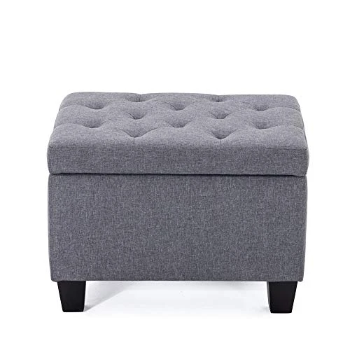 BELLEZE 24 Inch Modern Tufted Bedroom Storage Ottoman Bench, Linen Lift Top Upholstered Foam Padded Rectangular Footstool, Easy Assemble Furniture - Jay (Gray)