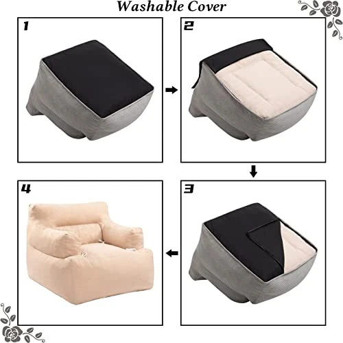 HollyHOME Bean Bag Sofa Chair, 37LB Memory Foam Filled Lounge Arm Puff Chair, Upholstered Single Couch With Washable Cover, Padded Lazy Sofa For Living Room, Bedroom, 32"(D) X34(W) X28(H), Grey - Image 4