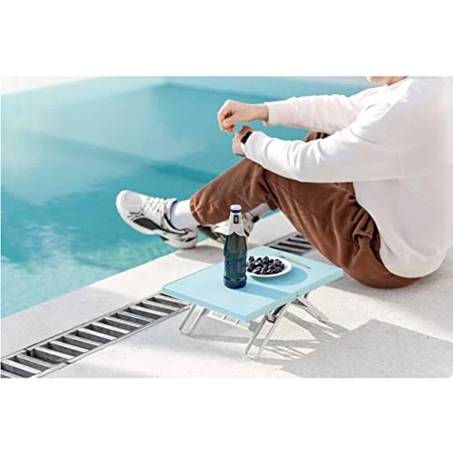 Maarch Small Folding Table, Portable Beach Table, Tray Table, Foldable Low Picnic Camping Table For Sitting On The Floor, Light Blue - Image 2
