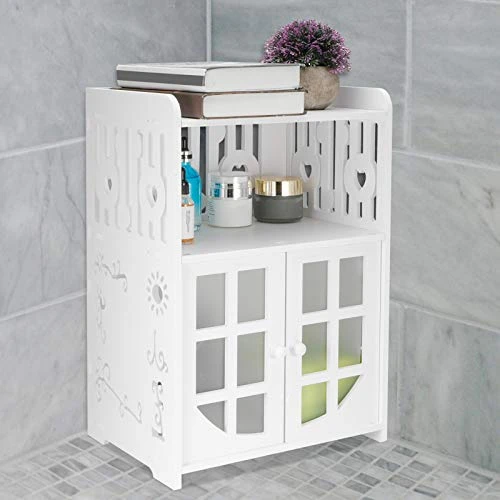 Bathroom Storage Cabinet Floor Cupboard,Free Standing Bathroom Floor Cabinet Organize Storage Cabinet With Doors Open Shelf,White