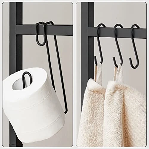 HOOBRO Over Toilet Bathroom Organizer, 2-Tier Over The Toilet Storage Shelf, With Toilet Paper Holder And Hooks, Sturdy And Durable, For Bathroom, Toilet, Rustic Brown And Black BF49TS01 - Image 4