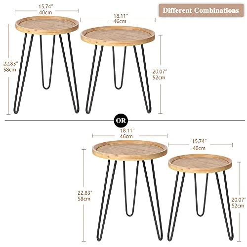 Oakrain Nesting Tables For Living Room, Round Nesting Coffee Table, Farmhouse End Tables Living Room Set Of 2, Wood Side Tables Set Of 2 For Sofa, Bedroom, Balcony - Image 2