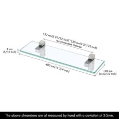 KES Glass Shelf For Bathroom, 15.8-Inch Bathroom Wall Shelf With Rectangle Tempered Glass And Brushed Nickel Bracket, Glass Bathroom Shelves 2 Pack, BGS3201S40-2-P2